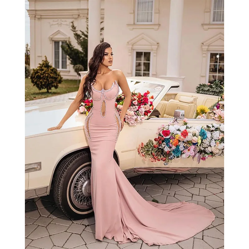 

Dubai Arabic Mermaid Evening Dress Women Sweetheart Crystals Beaded Birthday Prom Celebrity Pageant Formal Occasion Party Gowns