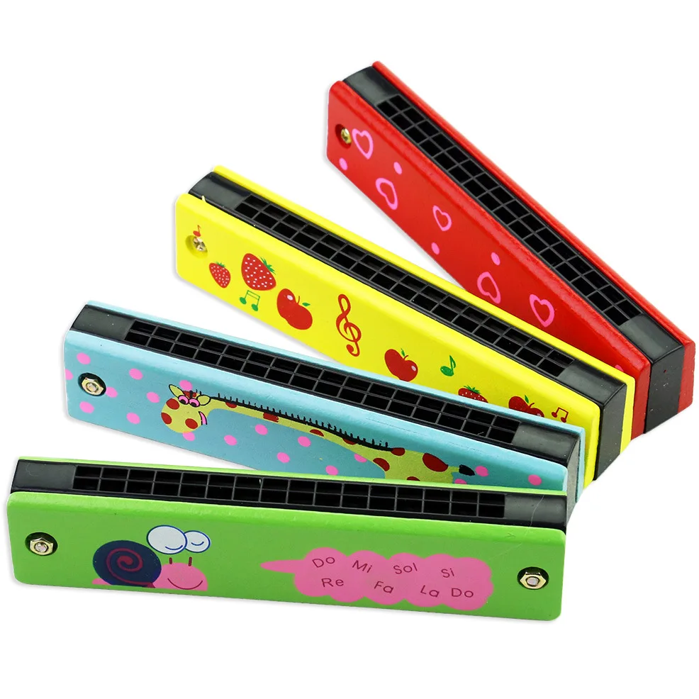 

Kids Holes Cute 16 Musical Wooden Harmonica Beginner Toys Cartoon Blowable Children Educational Pattern Harmonica Row Double