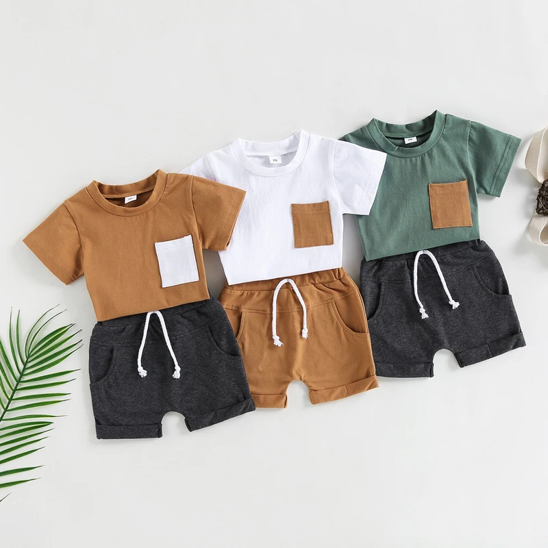 Летние комплекты одежды для мальчиков 0-3 лет, 2 шт., топы с коротким рукавом и однотонные шорты на шнуровке контрастных цветов
Летние комплекты одежды для мальчиков 0-3 лет, 2 шт., топы с коротким рукавом и однотонные шорты на шнуровке контрастных цветов