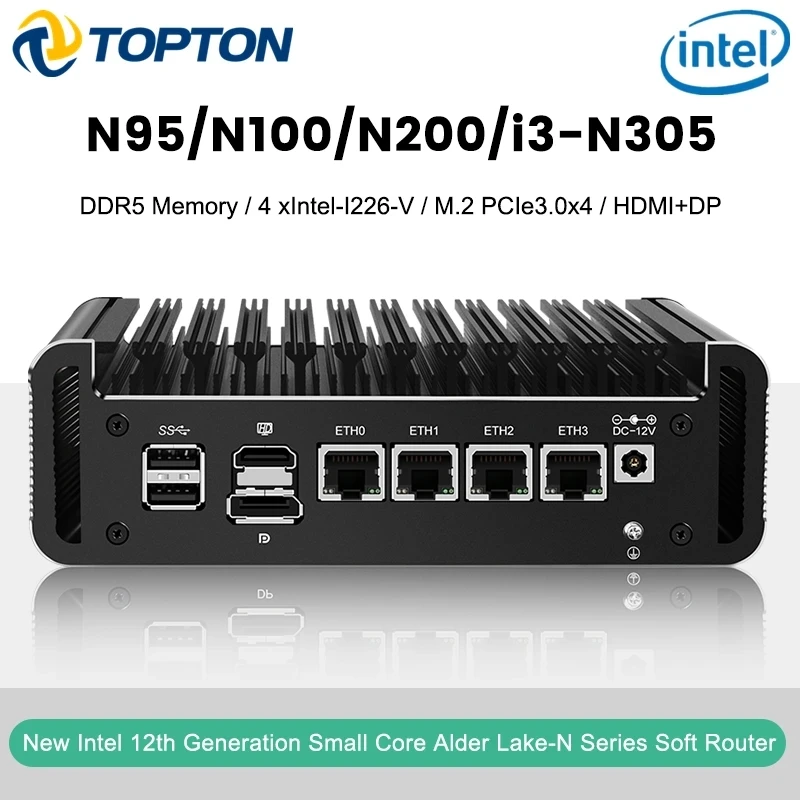 

12th Gen Intel Firewall Mini PC Alder Lake i3 N305 8 Core N200 N100 DDR5 4800MHz 4xi226-V 2.5G Fanless Soft Router Proxmox Host