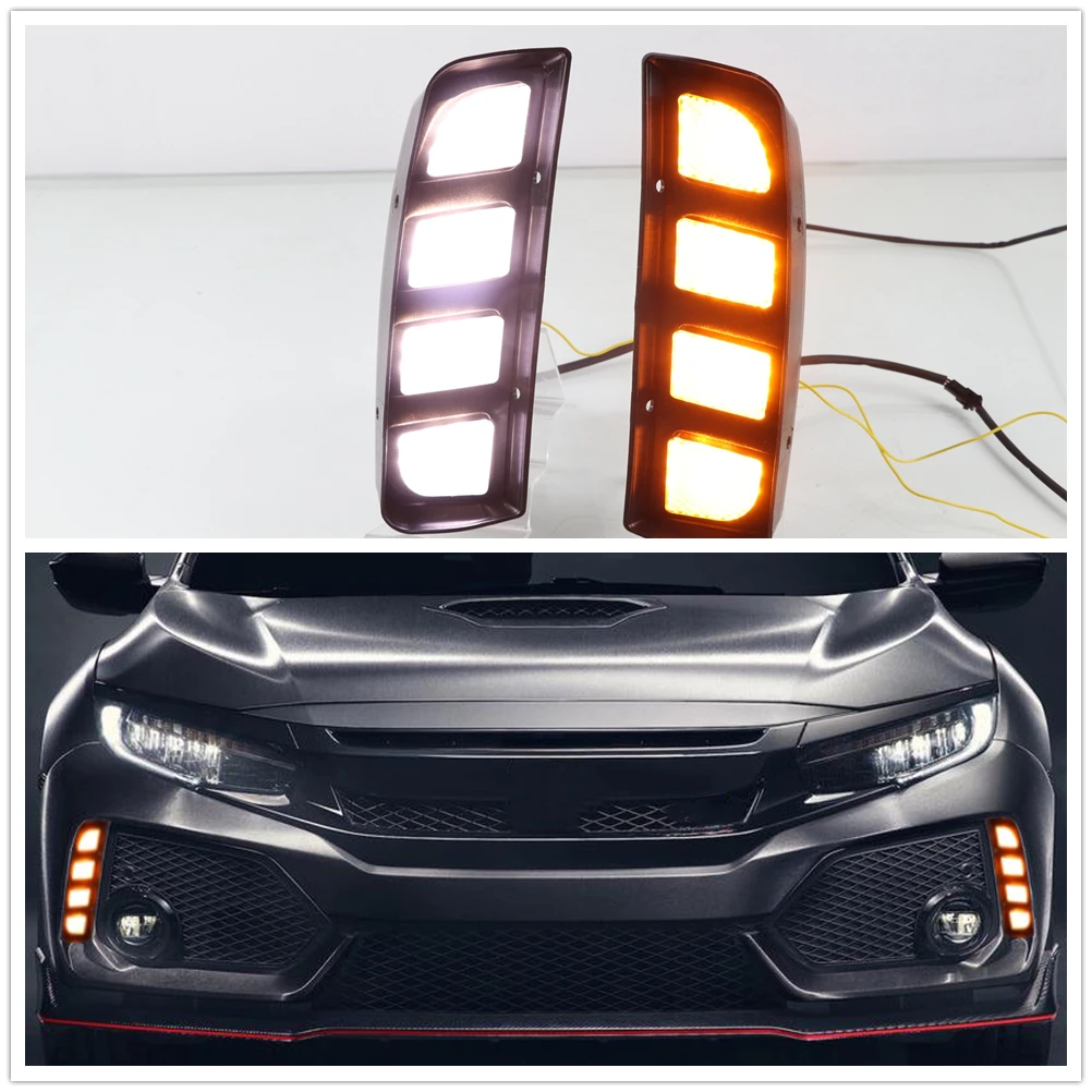 

Daytime Running Day Light For Honda Civic Type R 2016-2022 LED DRL Front Bumper Vent Fog Lamp Dynamic Turn Signal Indicator Bulb