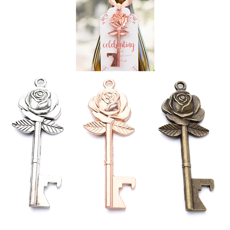 

10Pc Rose Key Shaped Bottle Opener DIY Metal Portable Beer Wine Bottle Opener Keychain Open Tool For Wedding Kitchen Accessories