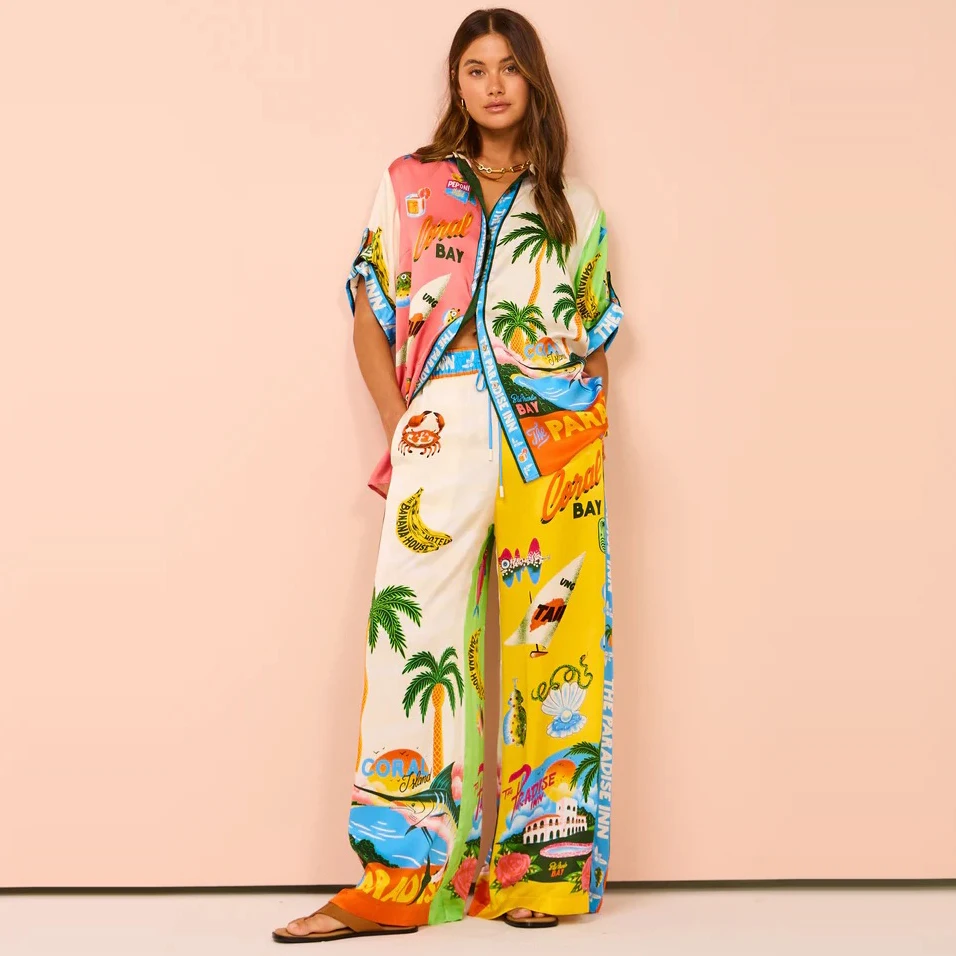 Fashionable Short Sleeve Color Block Vacation Casual Drawstring Women's Set with Unique Prints
Fashionable Short Sleeve Color Block Vacation Casual Drawstring Women's Set with Unique Prints
