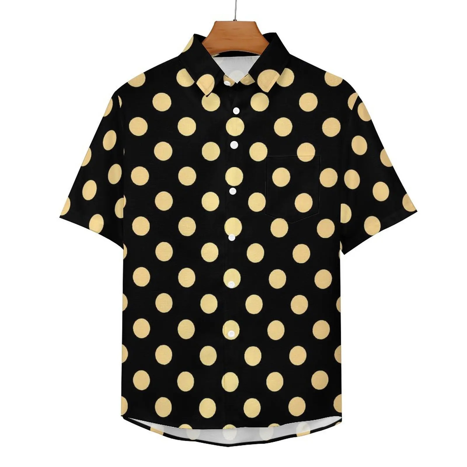 

Vintage Polka Dots Casual Shirts Black And Gold Beach Shirt Summer Y2K Blouses Male Printed Plus Size 4XL