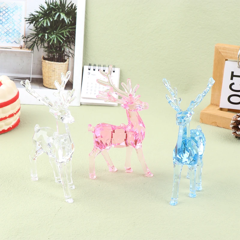 

1Pc Acrylic Deer Figurines Desktop Ornament Room Decor Transparent Elk Reindeer Sculpture Christmas Home Office Decoration