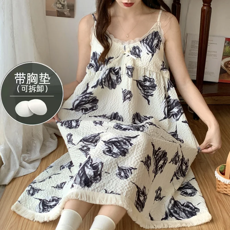 Plus Sized Summer Maternity Nightgowns Sweet Lace Patchwork Tassel Hem Strap Sleepshirts with Removable Chest Pad Women Dress
Plus Sized Summer Maternity Nightgowns Sweet Lace Patchwork Tassel Hem Strap Sleepshirts with Removable Chest Pad Women Dress