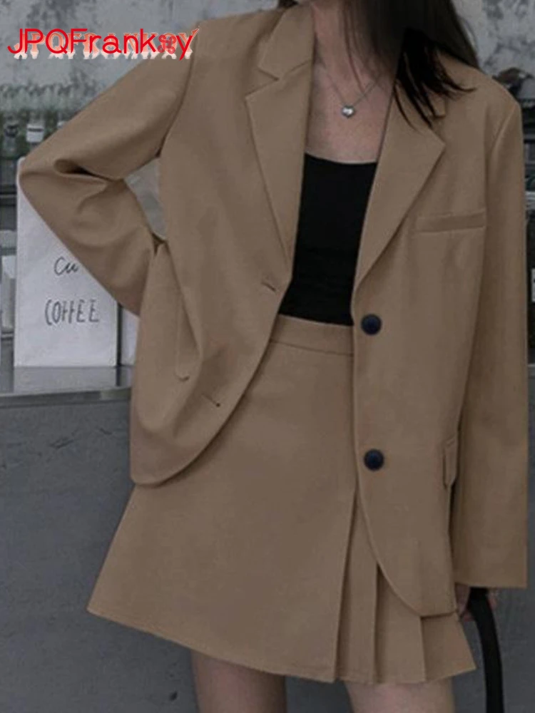 

[JPQF] Summer Female Commuter Polyester 2023 New Suit Coat British Leisure Retro Korean Khaki Suit Womens Blazers Coat Jacket