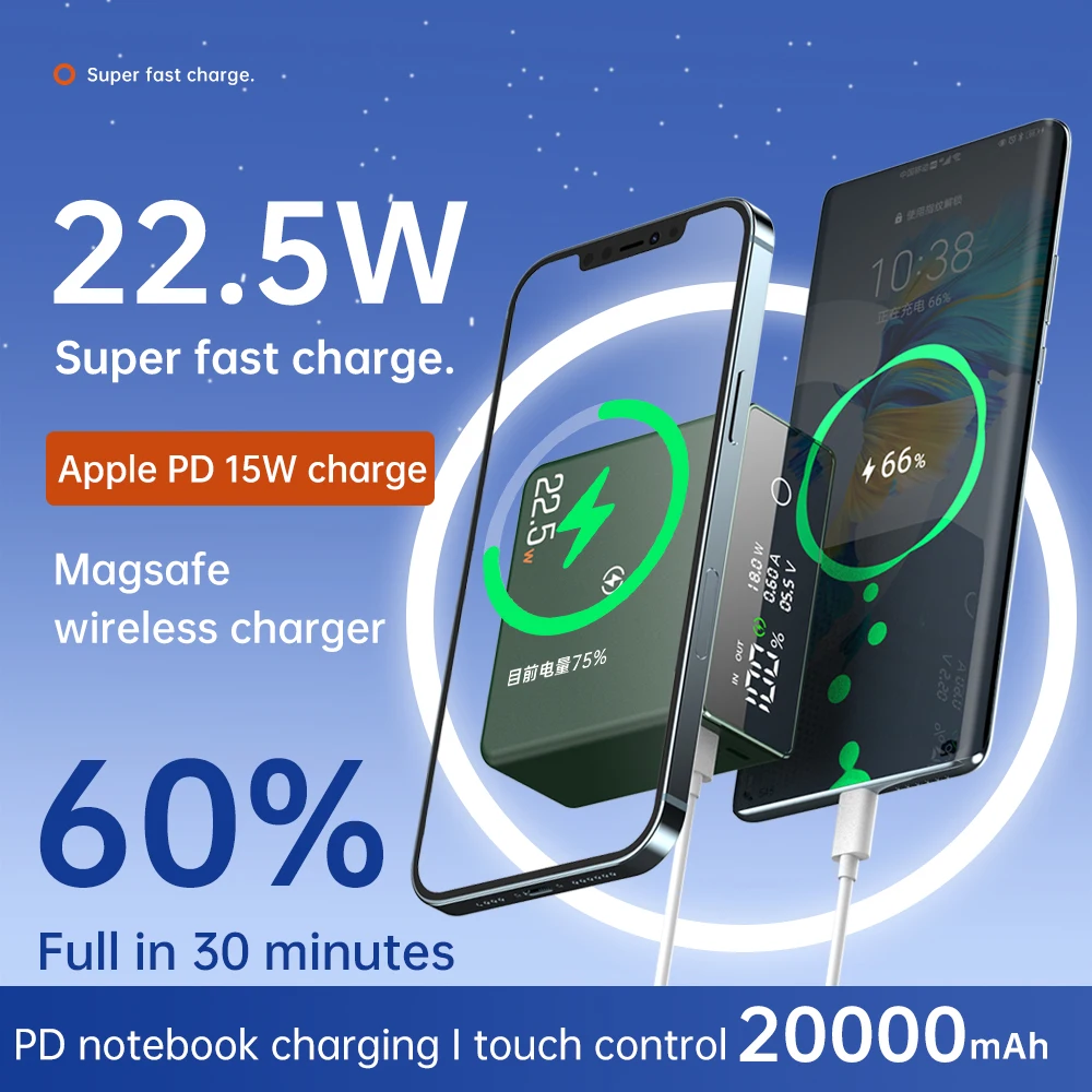 20,000 MAh Ultra-Thin MINI Portable Magnetic Wireless Fast Charging Screen Digital Display Power Bank
20,000 MAh Ultra-Thin MINI Portable Magnetic Wireless Fast Charging Screen Digital Display Power Bank