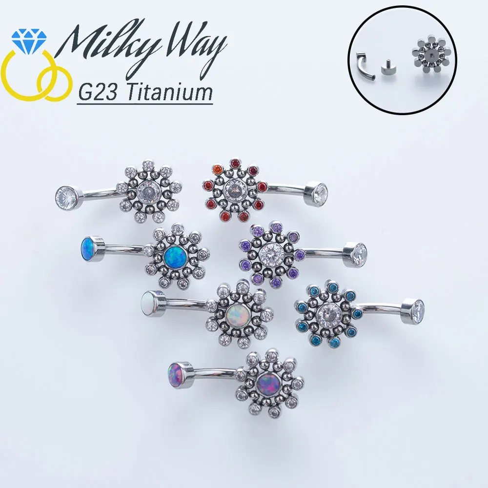 

Sunflower Belly Rings G23 Titanium Navel Piercing CZ And Opal Stones Sexy Belly Button Ring Fashion Women's Body Jewelry