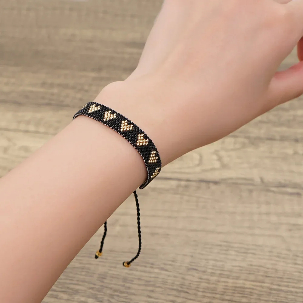 

Beaded bracelet Fashion Simple pattern Personalised Heart g Adjustable Hand-woven Bohemian Rice bead bracelet