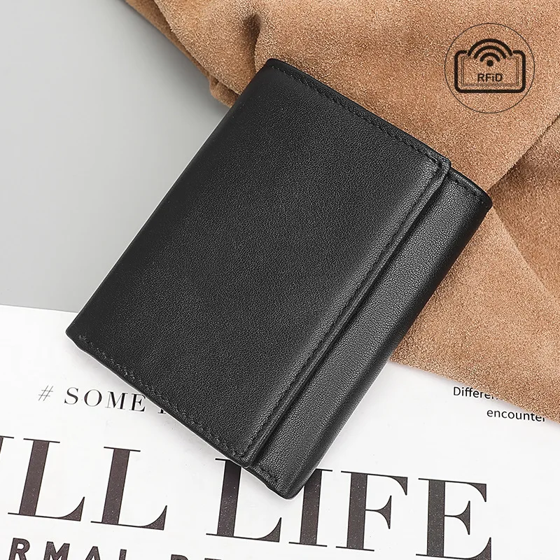 

Genuine Leather Men's Wallet RFID Anti-theft Brush Cowhide Wallet Short Card Bag Wholesale Three Fold Leather Wallet Fashion