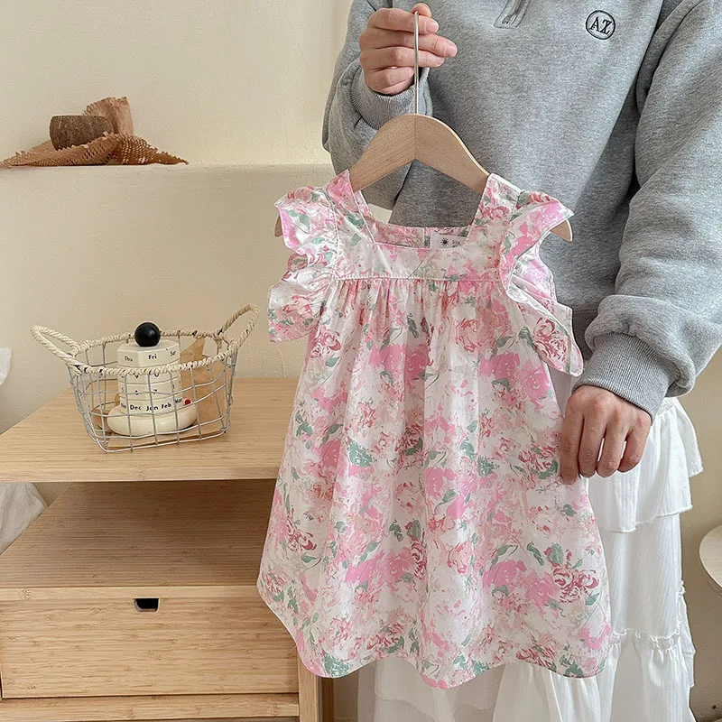 

Детская юбка 2024, летняя хлопковая юбка с летящим рукавом для девочек, детская пляжная юбка в Корейском стиле, праздничный Сарафан