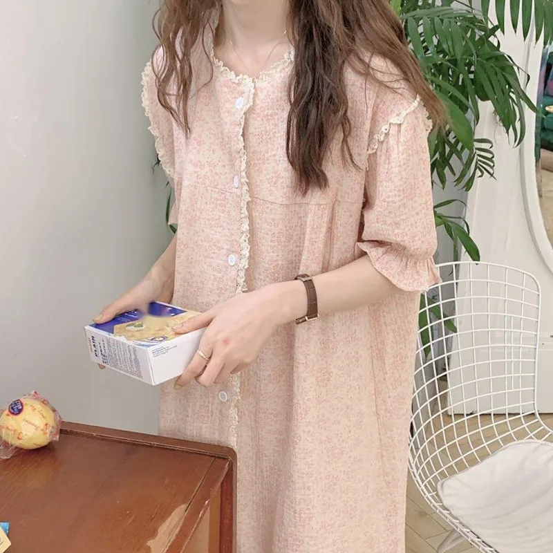 Nightdress for Women Cotton Floral Lace Nightgowns Home Dressing Gown Half Sleeve Summer Sleepshirt Nightwear Sweet Loose Pajama
Nightdress for Women Cotton Floral Lace Nightgowns Home Dressing Gown Half Sleeve Summer Sleepshirt Nightwear Sweet Loose Pajama