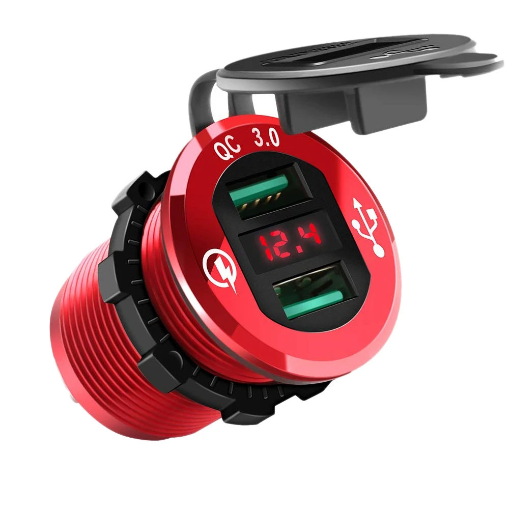 Quick Charge 3.0 USB Charger Socket, 12V/24V Dual USB Car Power Outlet Waterproof Cigarette Lighter with LED Voltmeter
Quick Charge 3.0 USB Charger Socket, 12V/24V Dual USB Car Power Outlet Waterproof Cigarette Lighter with LED Voltmeter