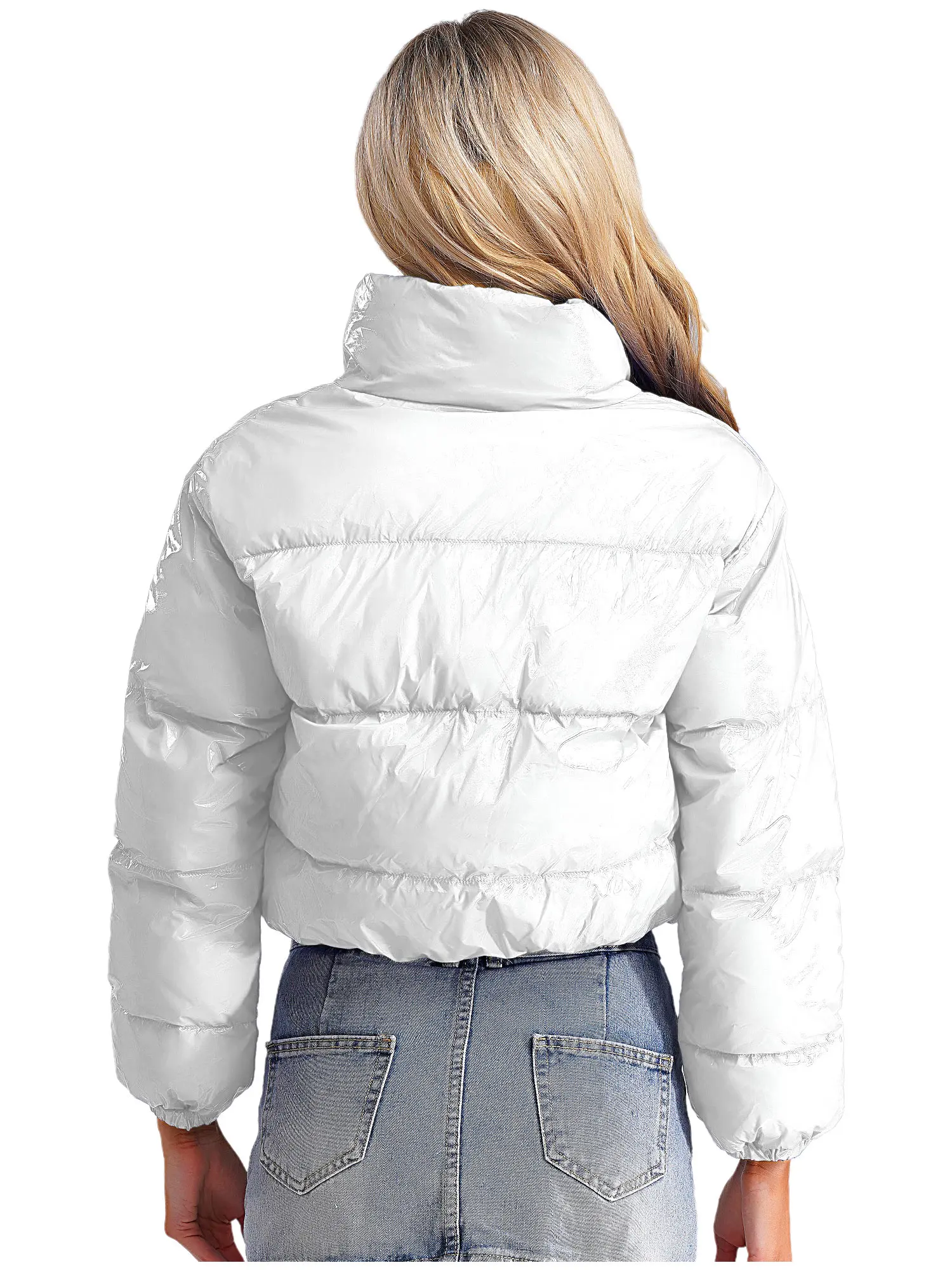 Women's Metallic Glossy Puffy Padded Jacket Quilted Outerwear Coat with Zipper Winter Stand Collar Outdoor Streetwear Women's Metallic Glossy Puffy Padded Jacket Quilted Outerwear Coat with Zipper Winter Stand Collar Outdoor Streetwear