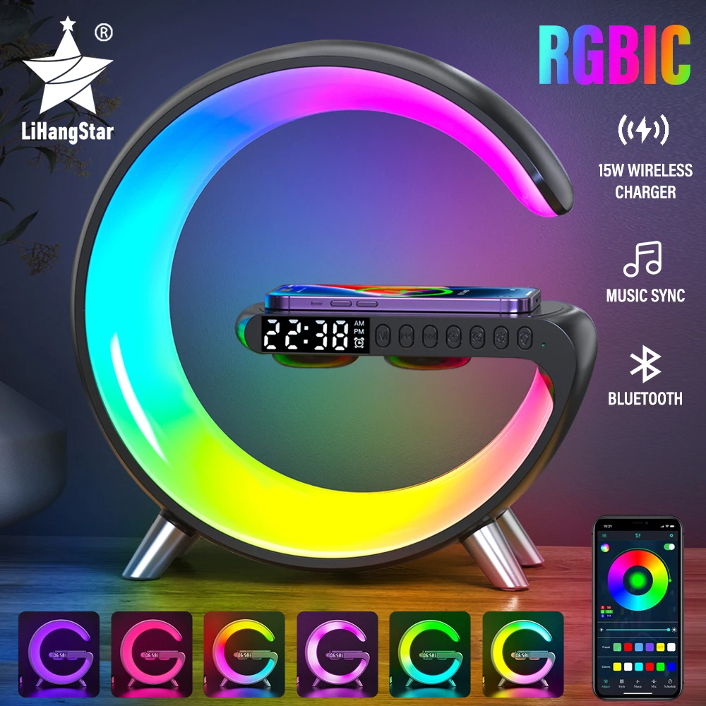 LED Smart Wake Up Light RGBIC Ambient Night Light with Bluetooth Speaker 15W Wireless Charging Table Lamp for Bedroom Game Room
LED Smart Wake Up Light RGBIC Ambient Night Light with Bluetooth Speaker 15W Wireless Charging Table Lamp for Bedroom Game Room