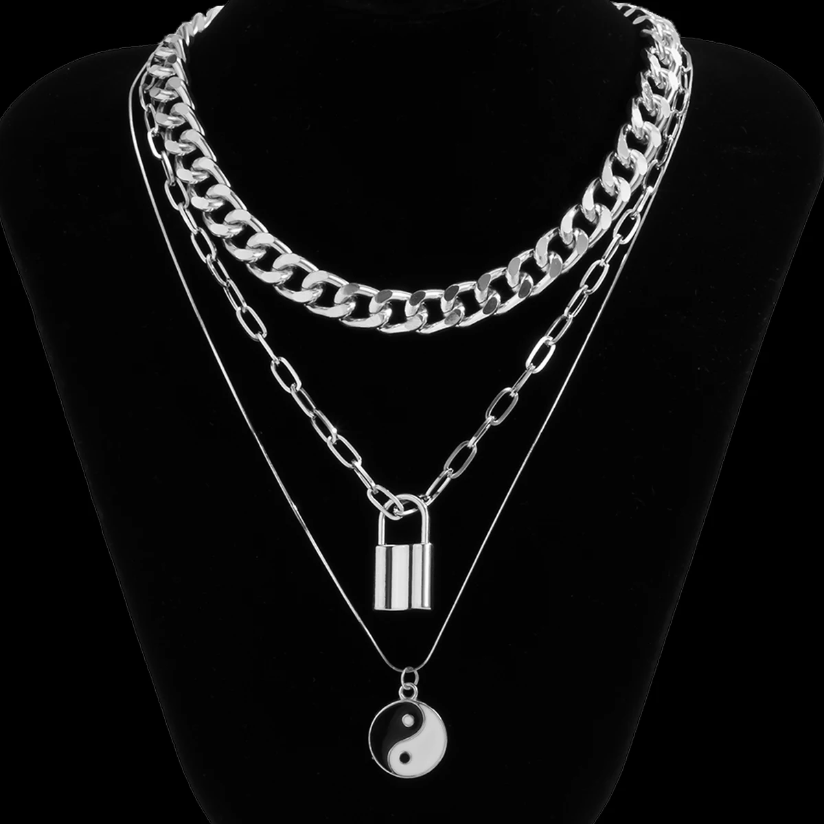 Фото KunJoe Punk Hip Hop Chain Necklace Tai Chi Pendant for Men Gothic Choker Padlock Accessories Jewelry | Украшения и аксессуары