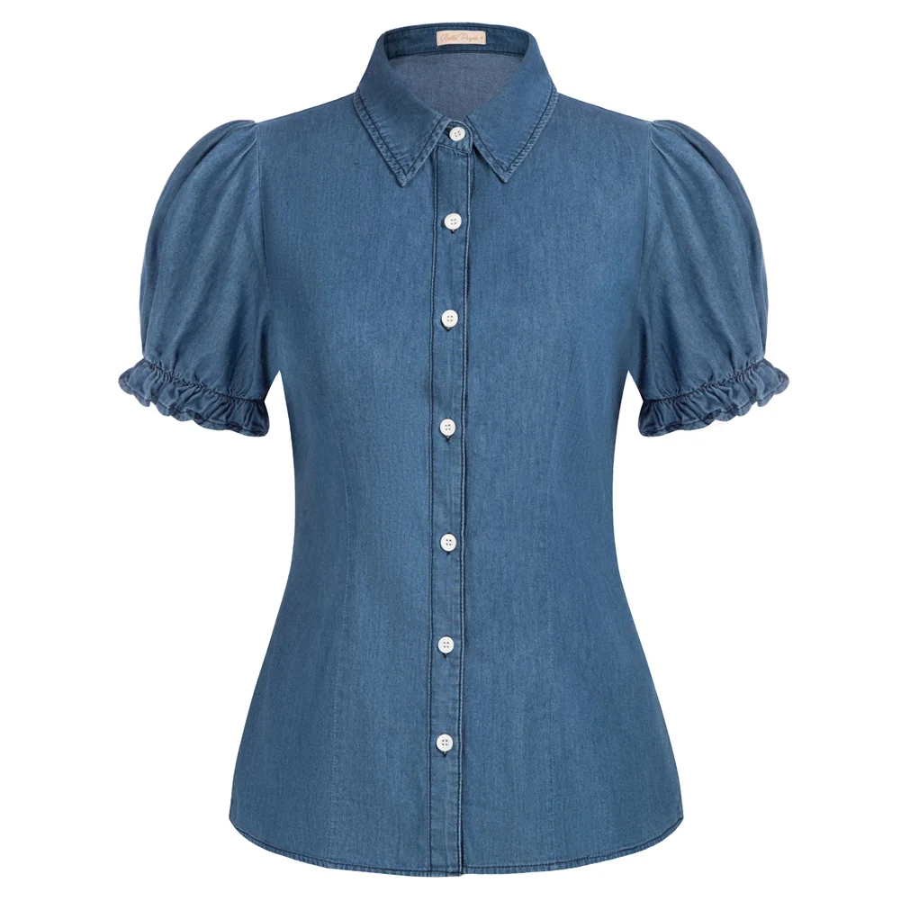 Belle Poque Women Vintage Cotton Jean Shirt Puffed Short Sleeve Button-up Tops Office Lady Summer Workwear Blouse A30
Belle Poque Women Vintage Cotton Jean Shirt Puffed Short Sleeve Button-up Tops Office Lady Summer Workwear Blouse A30