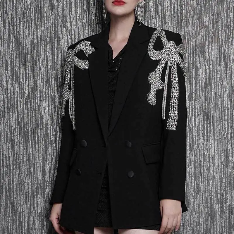 Y2K Women Black Rhinestone Bow Suit Fashion Heavy Industry Double Breasted Lapel Blazer Coat Runway Office Slim Clothes Lady New
Y2K Women Black Rhinestone Bow Suit Fashion Heavy Industry Double Breasted Lapel Blazer Coat Runway Office Slim Clothes Lady New