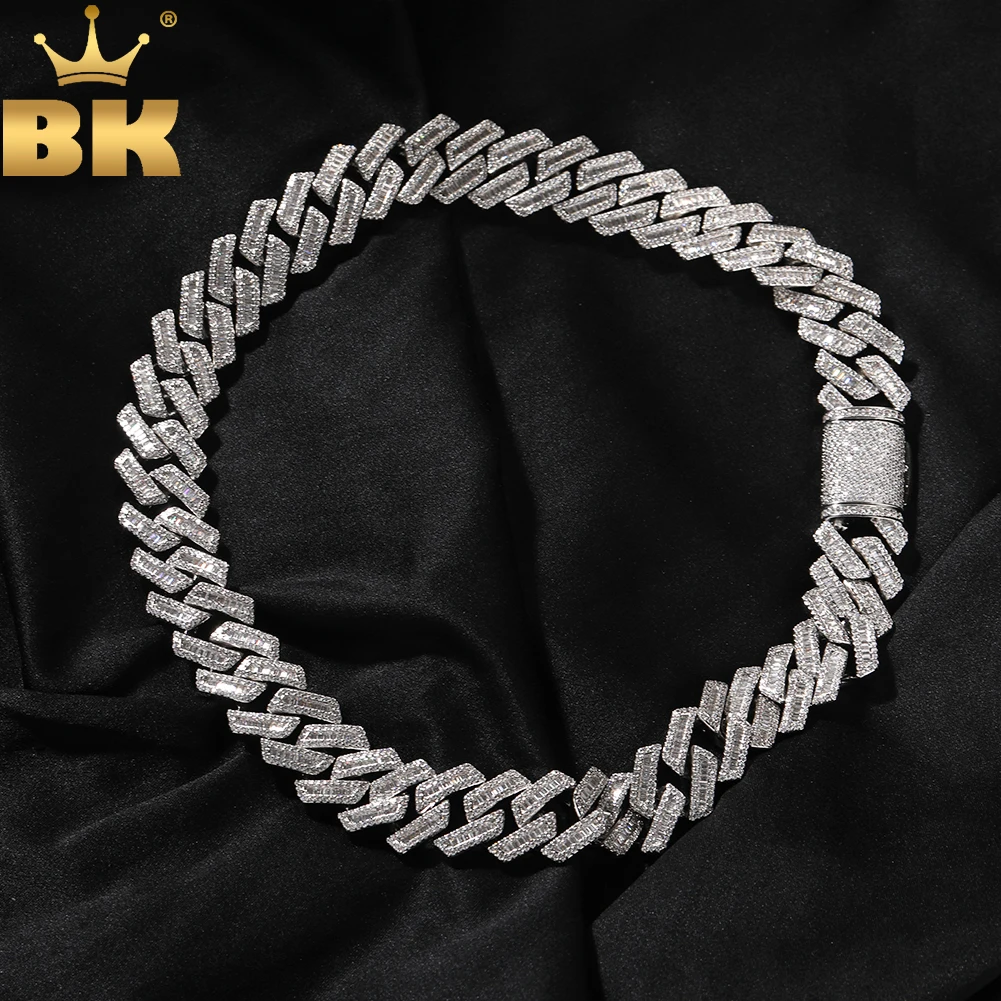 

THE BLING KING 18mm Heavy Miami Cuban Chain Micro Paved BaguetteCZ Cubic Zirconia Prong Link Choker Necklace Hiphop Punk Jewelry