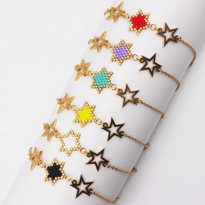 

Rice bead bracelet Originality Hollow out Five-pointed star Design Hand knitting Bohemia Adjustable Fashion Beaded bracelet