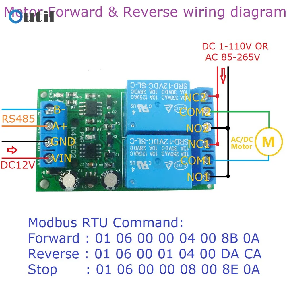 12V 2 Way RS485 Modbus RTU Relay Module UART Serial Port Switch PLC Digital Output Expansion Board for Motor FW & BW Controler
12V 2 Way RS485 Modbus RTU Relay Module UART Serial Port Switch PLC Digital Output Expansion Board for Motor FW & BW Controler