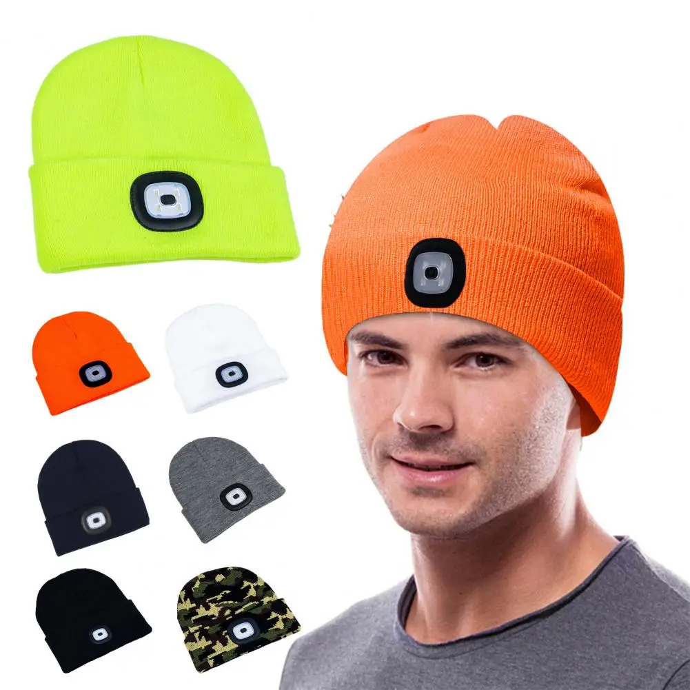 

Women /Men Illuminated Hat USB Charging LED Beanie Hat Headlamp Knitting Hat Unisex Winter Knit Beanie with 4 LEDs Light