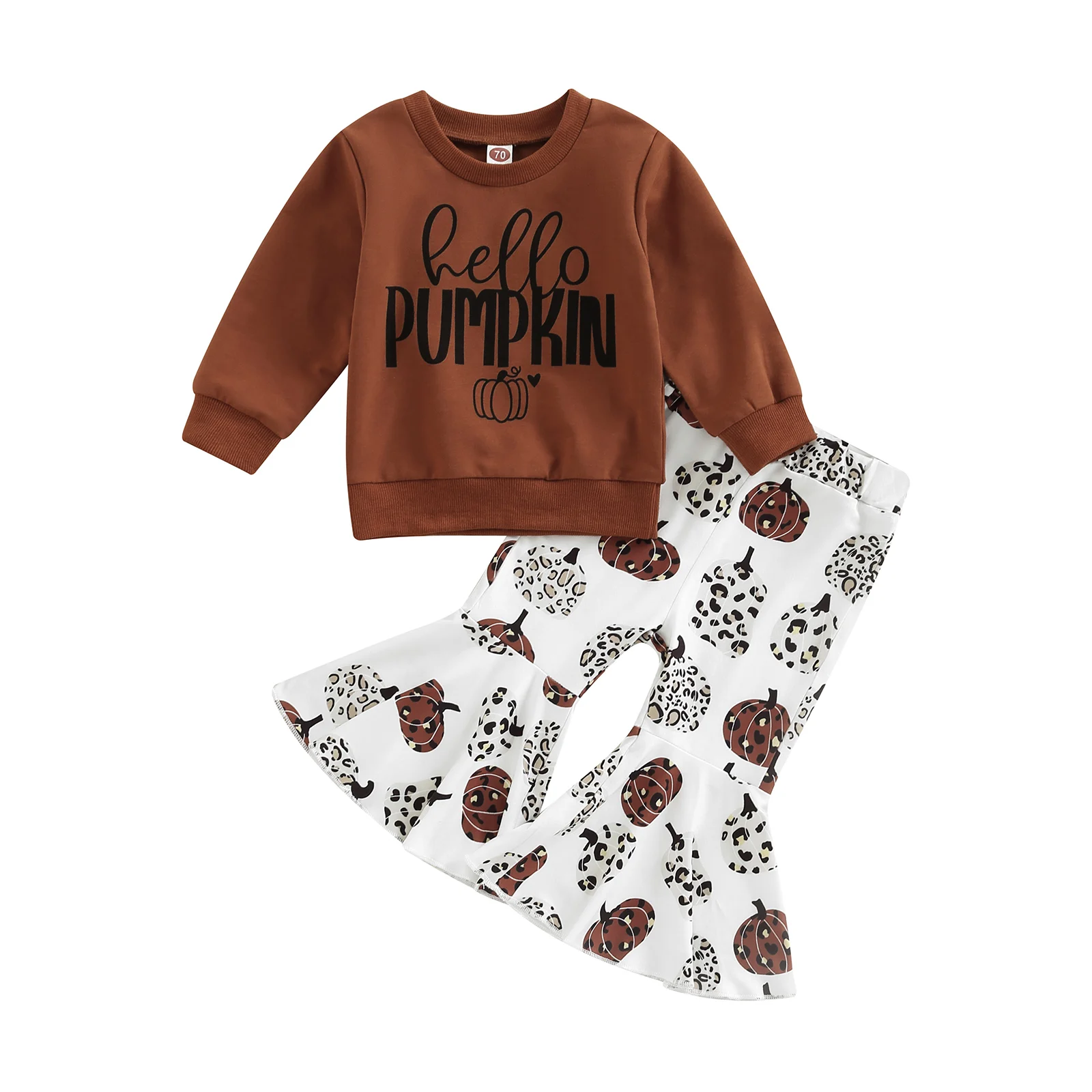 

2022-08-22 Lioraitiin 0-4Years Toddler Baby Girl 2Pcs Halloween Clothing Set Long Sleeve Letter Printed Sweatshirt Flared Pants