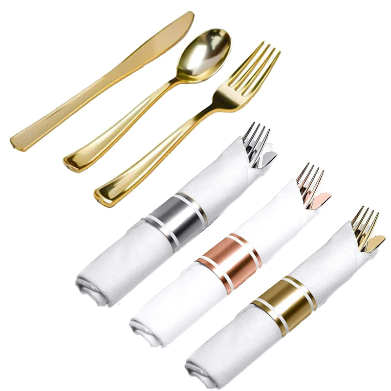 25Pcs Disposable Cutlery Set Wedding Napkin Paper Towel Pre-Rolled Plastic Tableware Set Silverware Birthday Party Decoration
25Pcs Disposable Cutlery Set Wedding Napkin Paper Towel Pre-Rolled Plastic Tableware Set Silverware Birthday Party Decoration