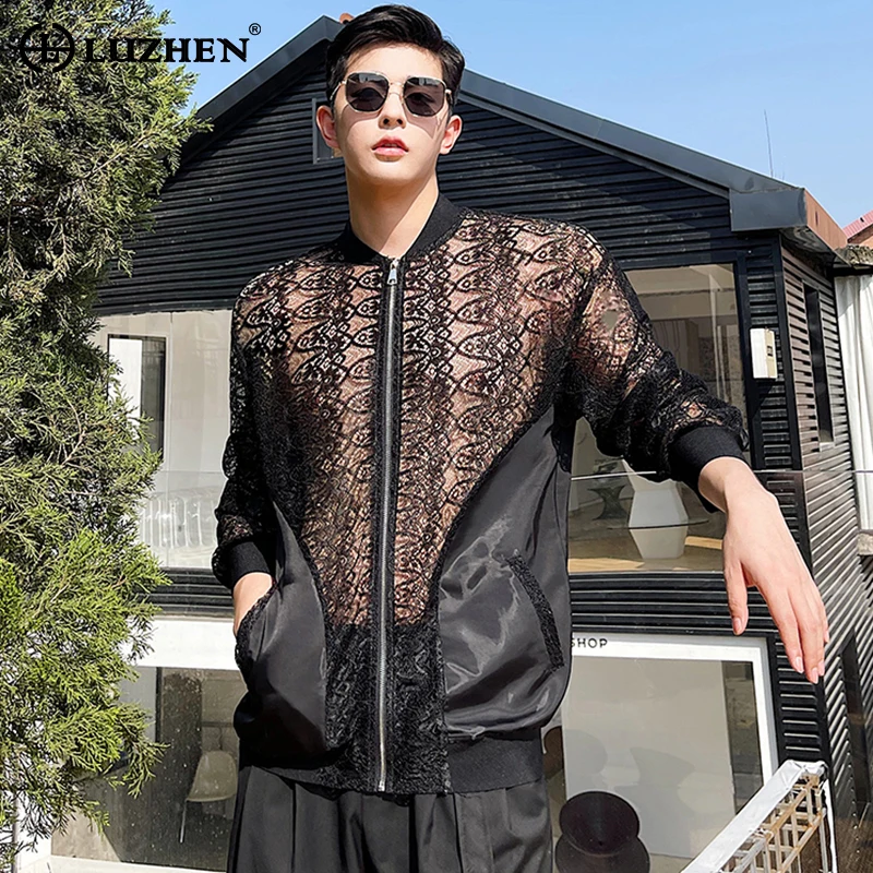

LUZHEN 2024 Модная элегантная сетчатая ажурная Дизайнерская верхняя одежда для мужчин новая модная уличная оригинальная перспективная Корейская куртка LZ1572