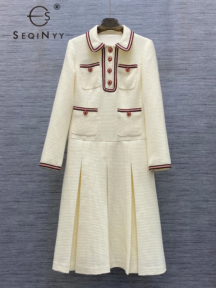 SEQINYY Autumn Winter Dress New Fashion Design Women Runway Beading Buttons Pockets Tweed Pleated Elegant Knee High Quality
SEQINYY Autumn Winter Dress New Fashion Design Women Runway Beading Buttons Pockets Tweed Pleated Elegant Knee High Quality