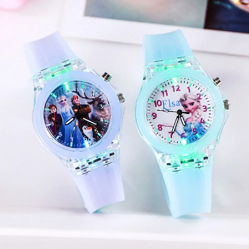 

Anime Disney Frozen Princess Pattern Children Watch Toys Fashion Crystal Cartoon Leather Quartz Wristwatch for Girls Kids Toy