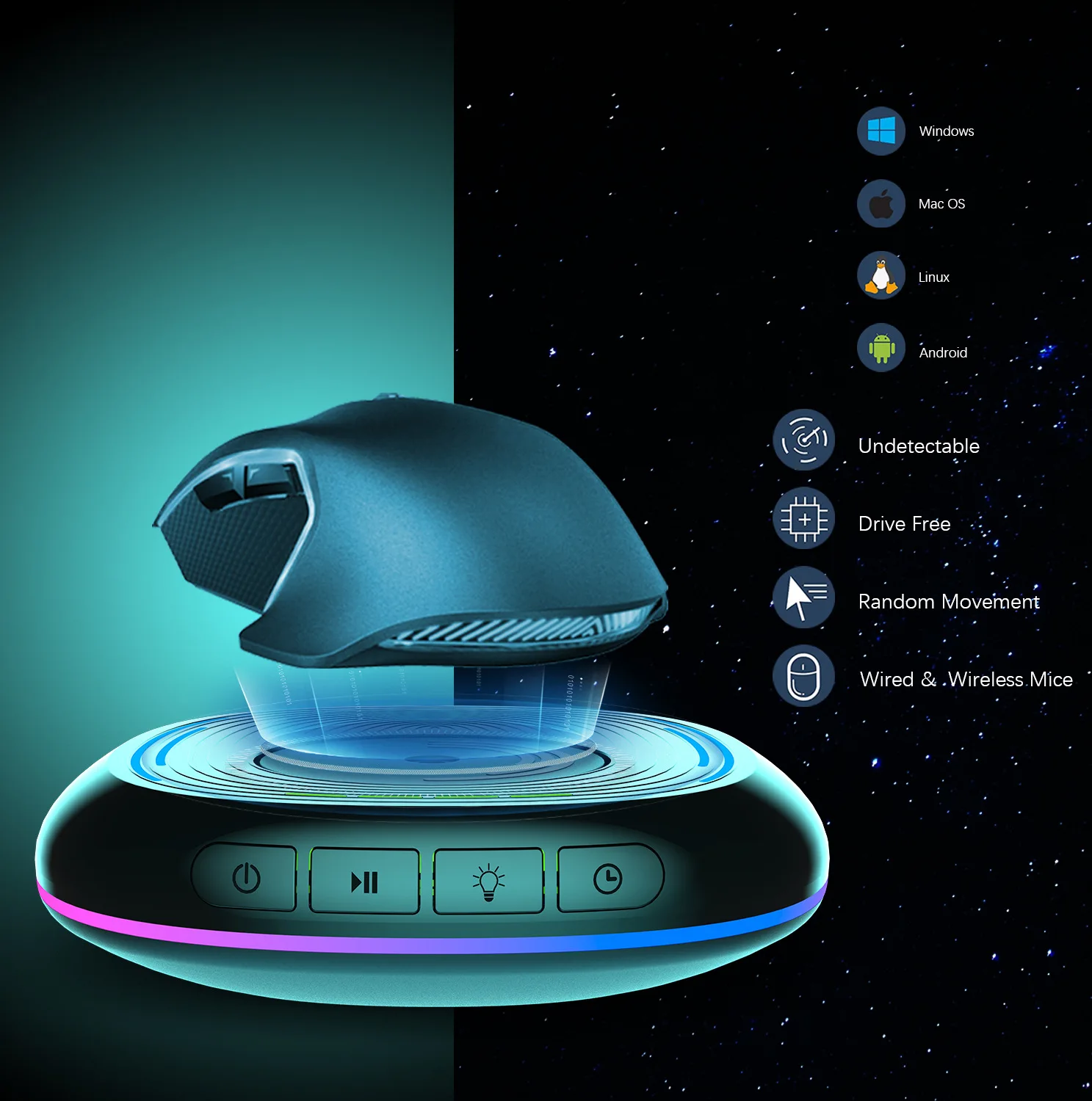 USB Mouse Jiggler Mover RGB Lights Undetectable Automatic Mouse Movement Simulator with Timer ON/Off Switch for Computer Awaken
USB Mouse Jiggler Mover RGB Lights Undetectable Automatic Mouse Movement Simulator with Timer ON/Off Switch for Computer Awaken