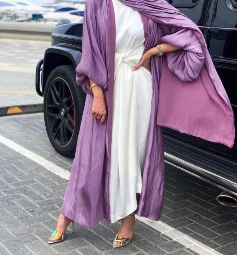 

Шикарное блестящее мусульманское кимоно абайя с пышными рукавами ретро этнический кардиган халат Дубай Ближний Восток Саудовская Аравия ИД одежда верхняя одежда