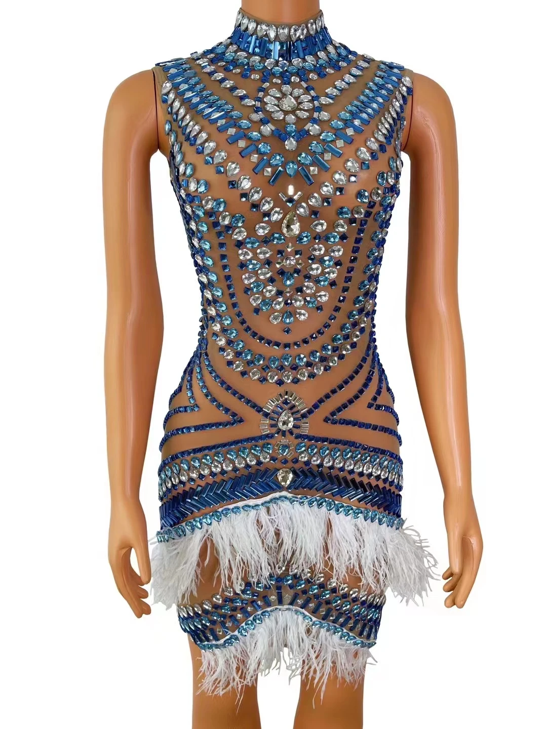 Women Sexy Stage Sparkly Blue SilverRhinestones Feather Transparent Dress EveningBirthday Celebrate Costume Photo Shoot A420
Women Sexy Stage Sparkly Blue SilverRhinestones Feather Transparent Dress EveningBirthday Celebrate Costume Photo Shoot A420