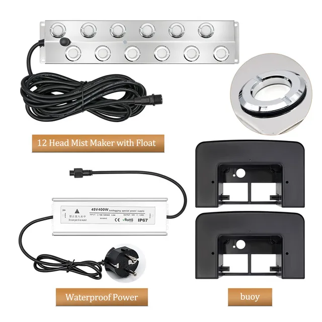 Brumisateur à ultrasons en acier inoxydable, brumisateur, humidificateur d'air, jardin, rocaille, piscine, générateur de pulvérisateur de brouillard, 10/12 V, 2 têtes, 4 têtes, 6 têtes, 8 têtes, 220 têtes 2