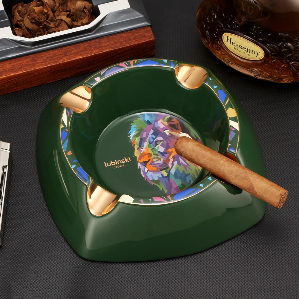 

LUBINSKI Home Ashtray Cigar Accessories 4 Slot Tube Ceramic Cigar Ash Tray Portable Office Decorative Ashtrays For Smoking