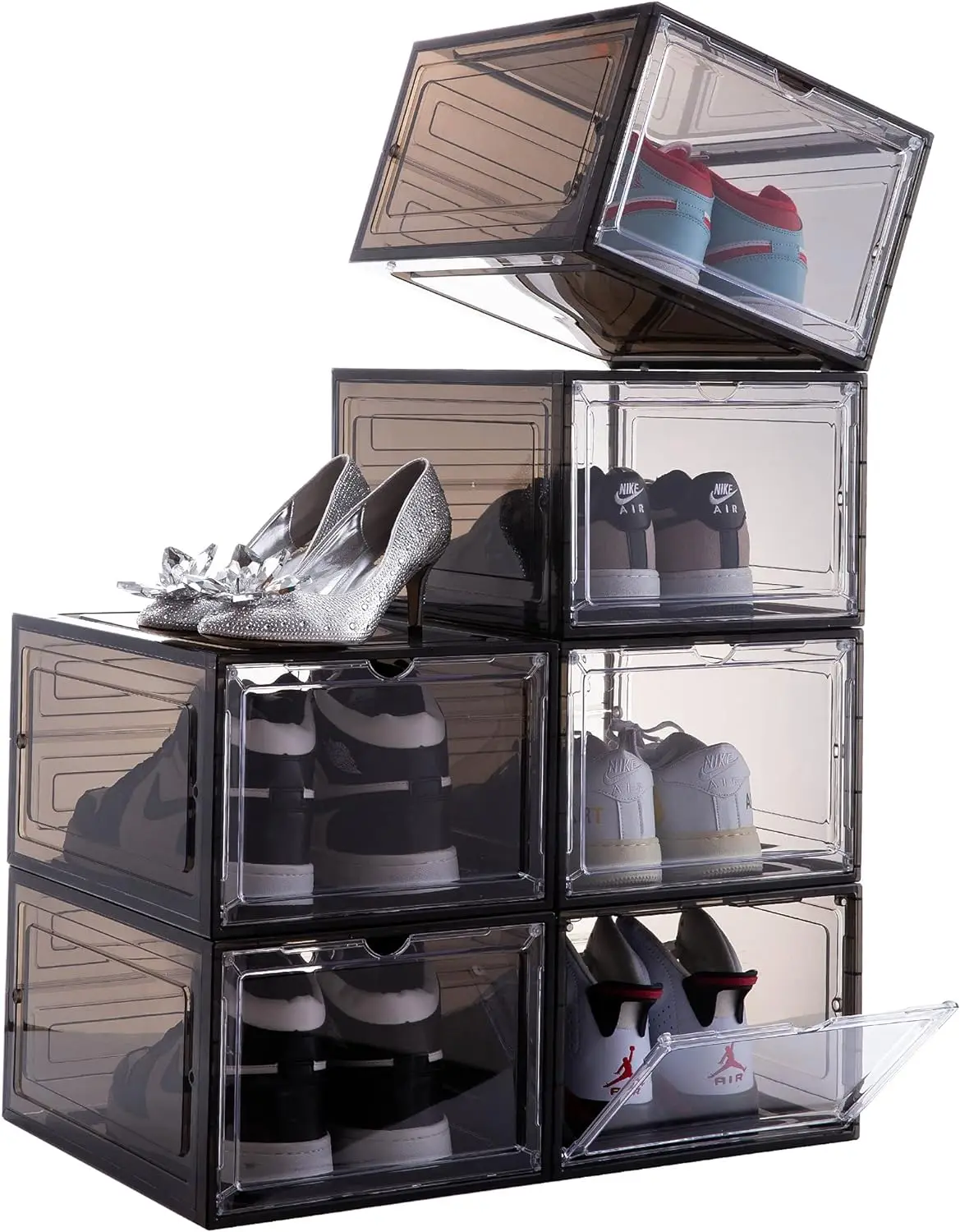 

Коробка для обуви, набор из 6 шт., Штабелируемая пластиковая коробка с прозрачной дверью, для хранения и хранения, для демонстрационных кроссовок, простая сборка