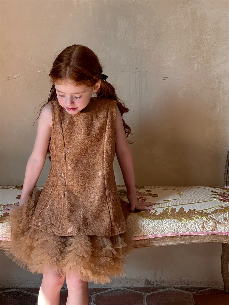 فستان سهل الارتداء لربيع وصيف 2025، فستان جديد بلون سادة بدون أكمام من الدانتيل، ملابس أطفال بنات فستان سهل الارتداء لربيع وصيف 2025، فستان جديد بلون سادة بدون أكمام من الدانتيل، ملابس أطفال بنات