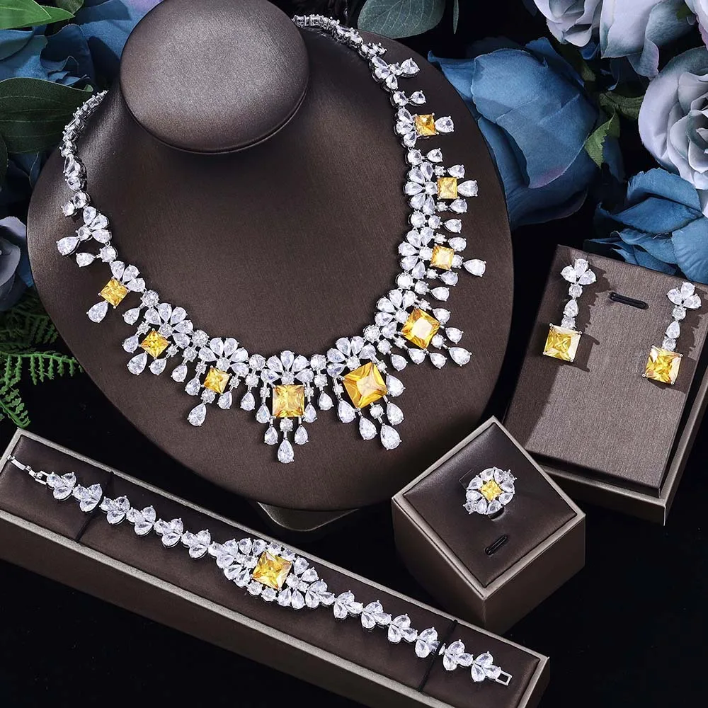 Luxury Statement Bridal Wedding Jewelry Set Big Cubic Zirconia Yellow Pendant Necklace Earrings Earrings Bracelet
Luxury Statement Bridal Wedding Jewelry Set Big Cubic Zirconia Yellow Pendant Necklace Earrings Earrings Bracelet