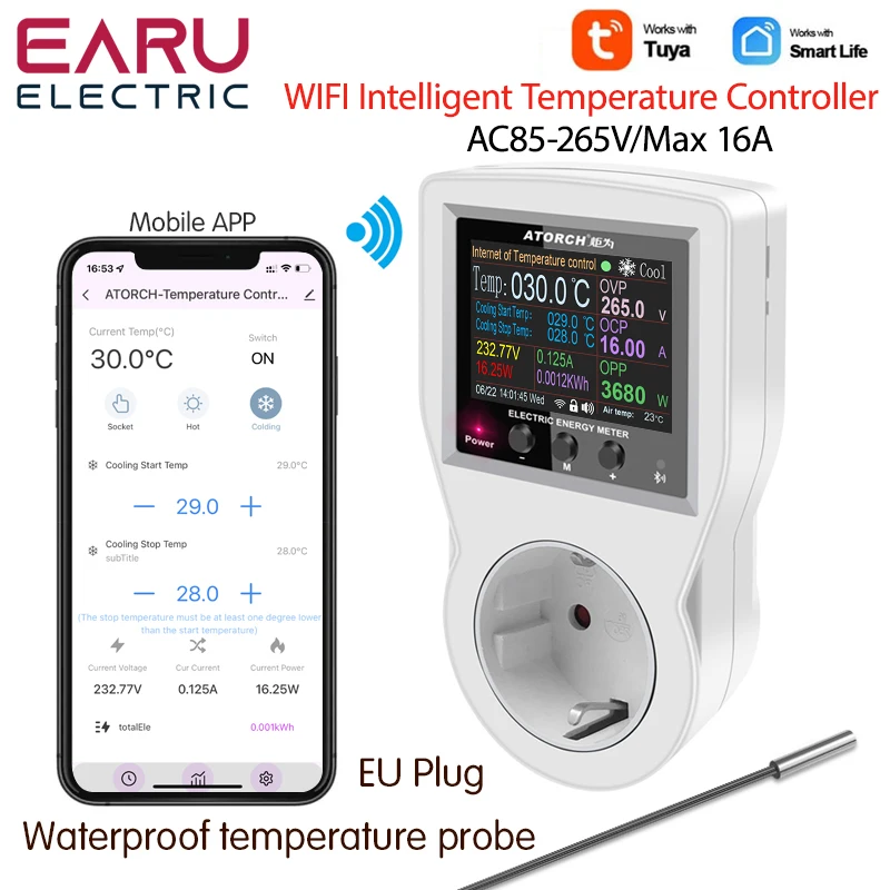 S1 WIFI Tuya Digital Thermostat Socket Incubator Temperature Controller Outlet With Timer Switch 16A AC220V for Heating Cooling
S1 WIFI Tuya Digital Thermostat Socket Incubator Temperature Controller Outlet With Timer Switch 16A AC220V for Heating Cooling