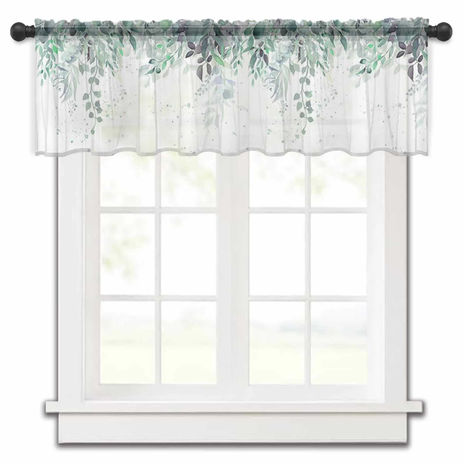 

Spring Watercolor Plant Eucalyptus Leaves Kitchen Curtains Tulle Sheer Short Curtain Living Room Home Decor Voile Drapes