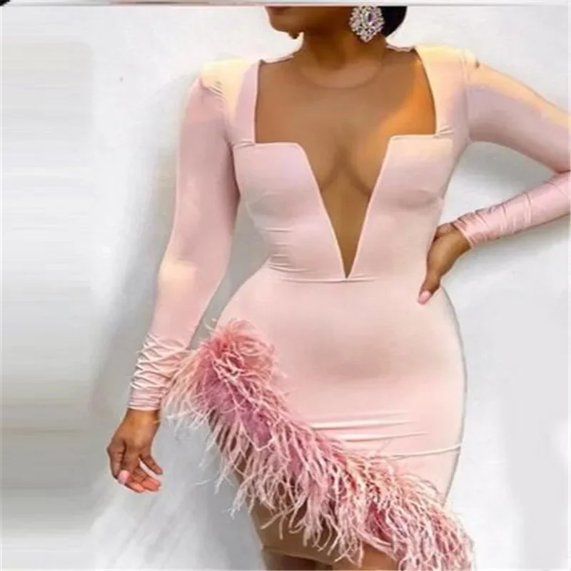 

New Women Sexy Strapless Black White Feather Midi Bandage Dress 2023 Split Knitted Elegant Evening Bodycon Party Dress