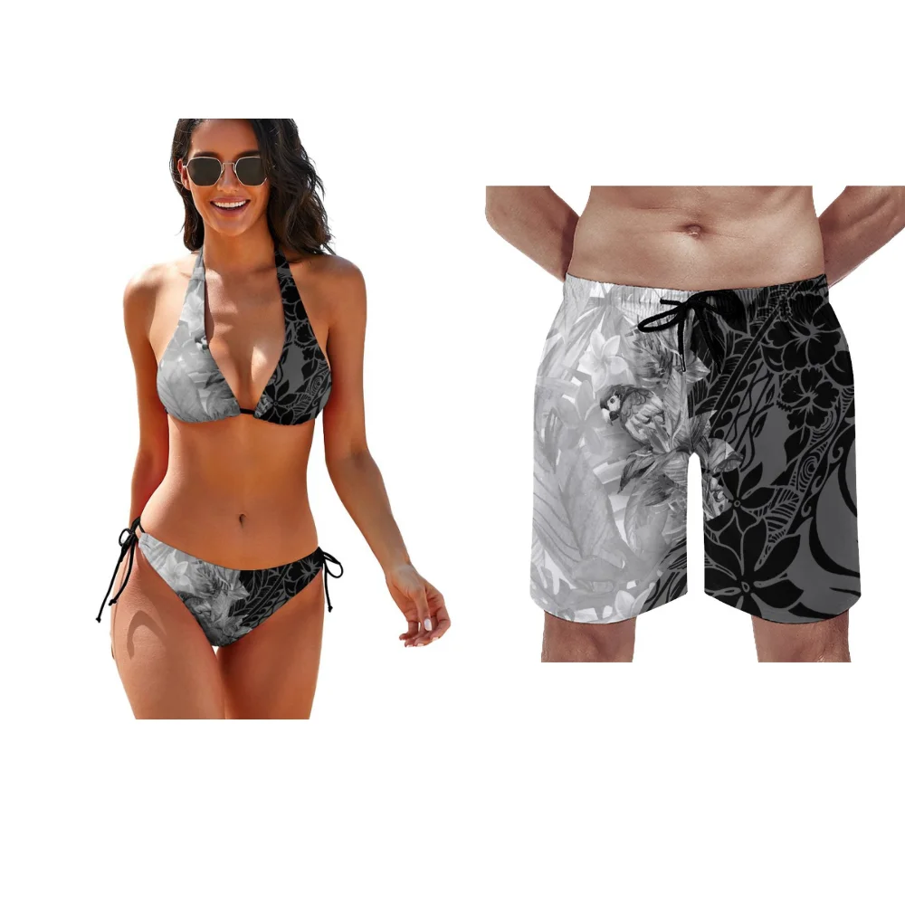 

Men's Athleisure Beach Shorts Beach Couple Swimsuit Hawaii Vacation Couple Swimsuit Set Women's Sexy Bikini Low Rise Design