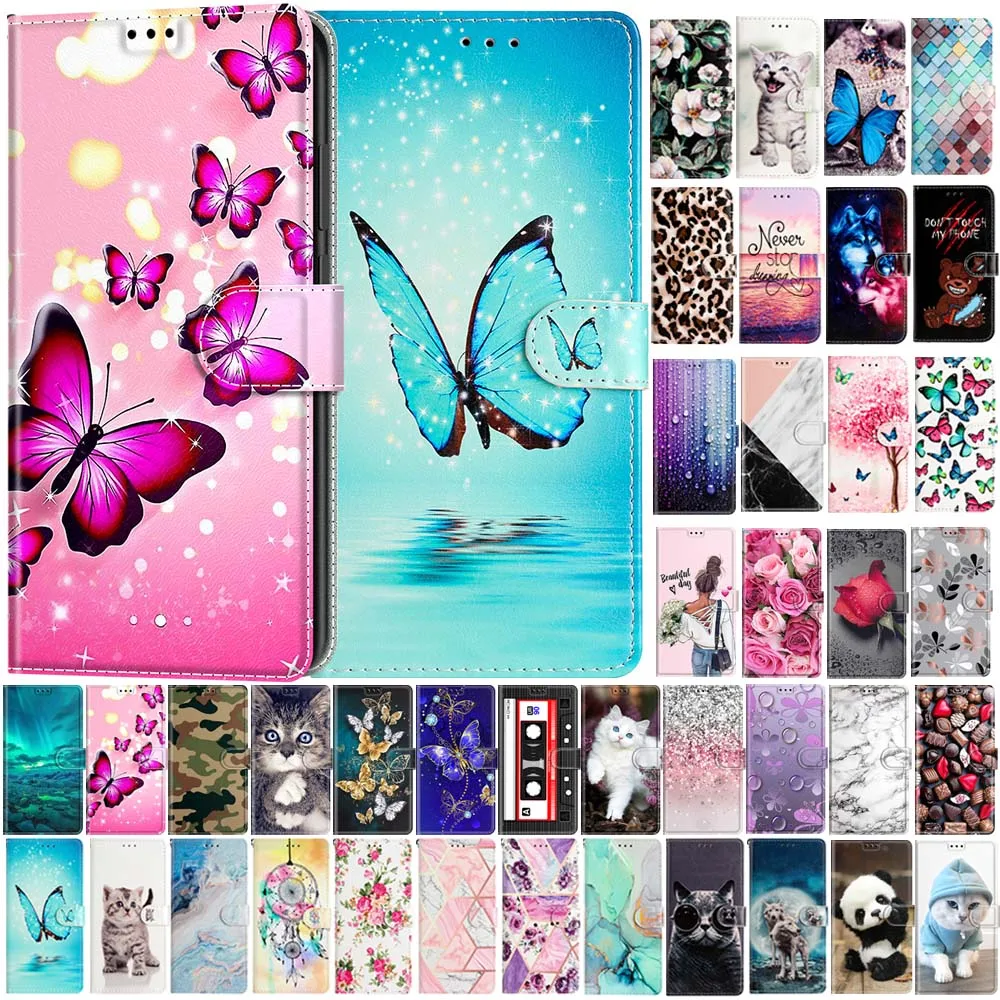 

Butterfly Cat Pattern Wallet Flip Case For Samsung Galaxy A10 A20 A20E A30 A40 A50 A70 A30S A50S Magnetic Leather Back Cover