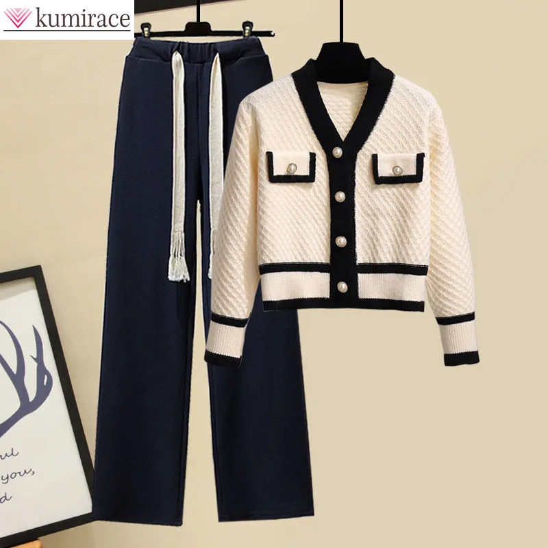 Winter 2022 New Korean Popular Personality Splice Knitted Sweater Casual Wide Leg Trousers Two Piece Elegant Women's Pants Set
Winter 2022 New Korean Popular Personality Splice Knitted Sweater Casual Wide Leg Trousers Two Piece Elegant Women's Pants Set