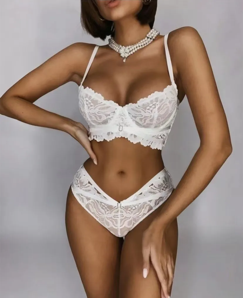 Ensemble de sous-vêtements en dentelle brodée pour femmes, lingerie sexy ultra-fine, soutien-gorge push-up, soutien-gorge imbibé, haute qualité 2