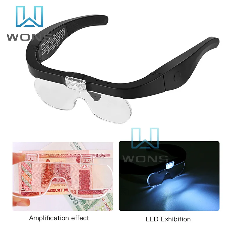 

Custom Head Magnifying Glass with Light Rechargeable Headband Magnifier for Close Work Interchangeable Lenses 1.5X 2.5X 3.5X 5X