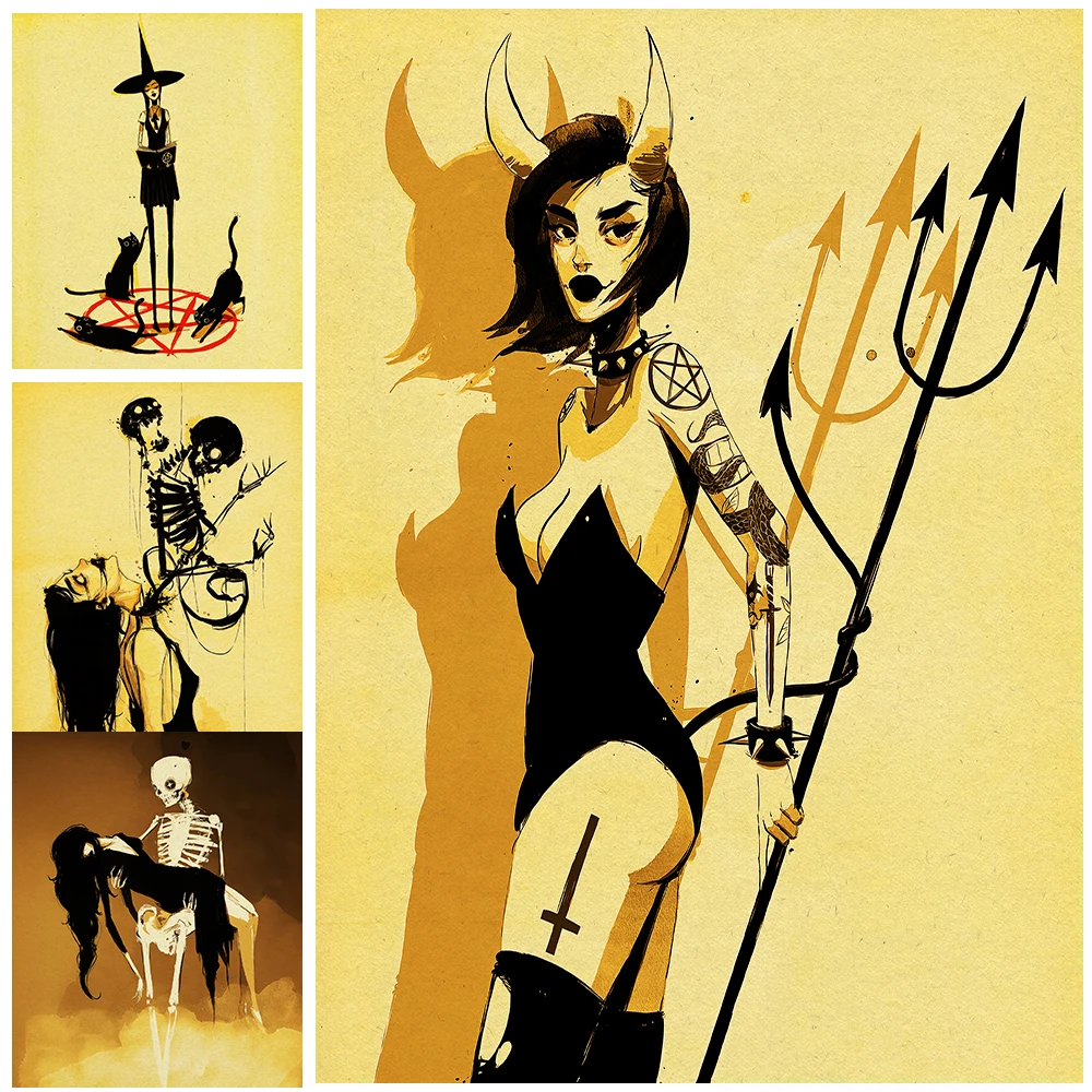 Gothic Devil Little Witch And Skeleton Vintage Wall Art Canvas Painting The Beautiful Maiden Of Hell Art Poster And Print Decor
Gothic Devil Little Witch And Skeleton Vintage Wall Art Canvas Painting The Beautiful Maiden Of Hell Art Poster And Print Decor