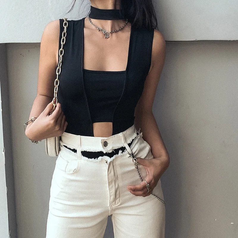 

BKLD Black Bodysuit 2024 Spring Fashion Women Clothing New Round Neck Hollow Out Slim Fit Sleeveless Tops Bodysuits Solid Color